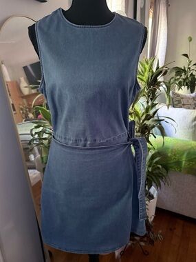 Lulu's Blue Denim Sleeveless Tie-Waist Mini Dress